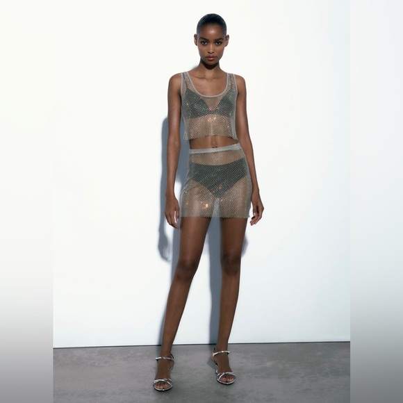 Zara Rhinestone Mesh Mini Skirt - Picture 2 of 5